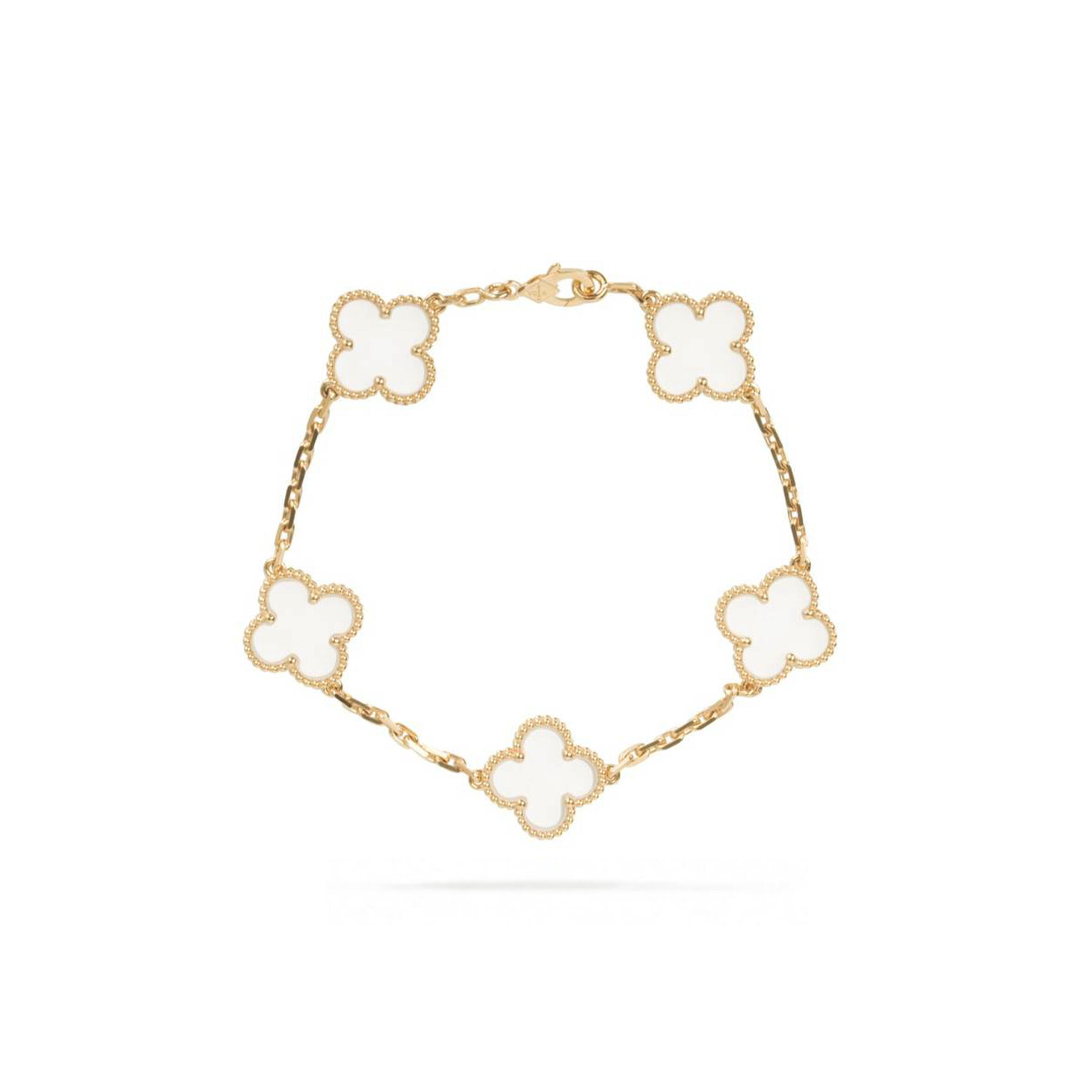 VAN CLEEF ARPELS VINTAGE ALHAMBRA BRACELET, 5 MOTIFS GOLD AND ROCK CRYSTAL